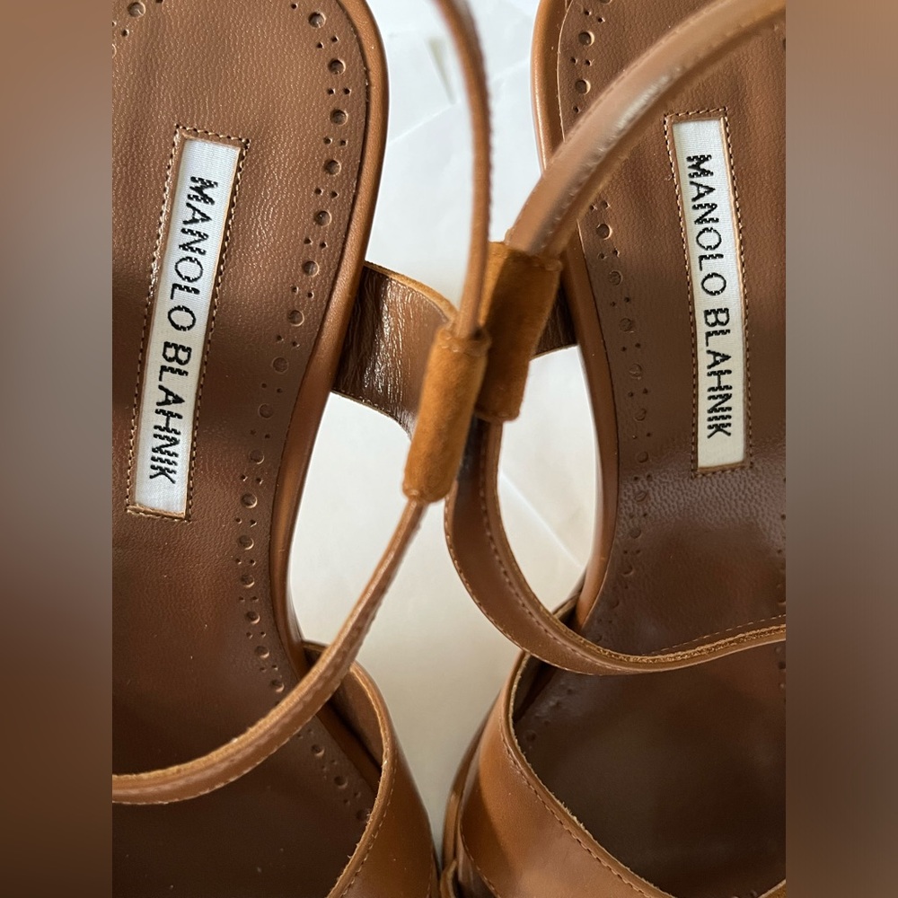 Manolo Blahnik Tan Leather Sandals With Heel NEW NOT USED - Picture 4 of 10